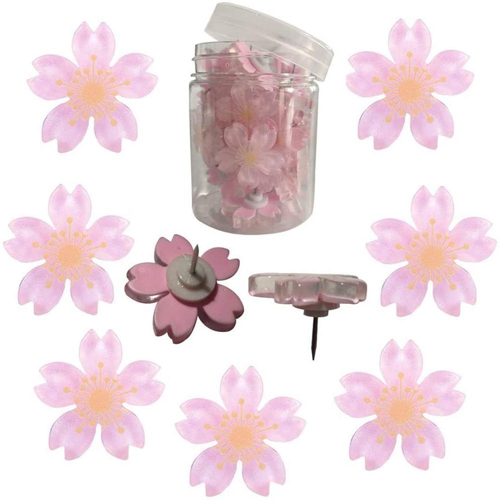30pcs Thumbtack Pins Flower Shape Resin Cherry Blossoms Push Pins Cork Board Decorative Thumbtacks Office School Acc Supplies