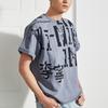 Lining Sports Basketball Series Printed Pattern Round Neck Short Sleeve T-Shirt Men Tops Floral-Gray AHSR257-1