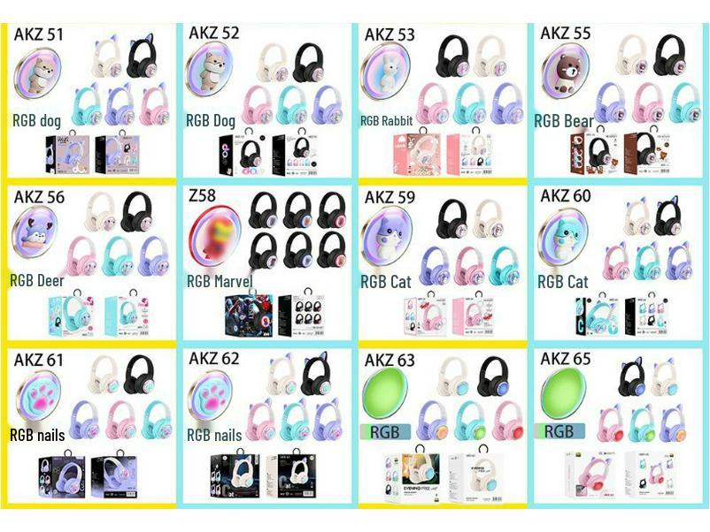 AKZ-62 Luminous Cat Ear Bluetooth Gaming Headset with Heavy Bass