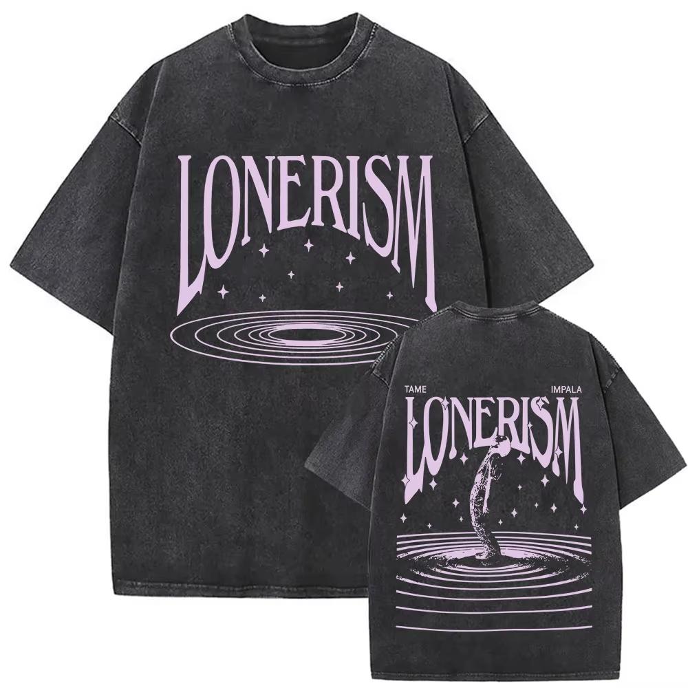 Tame Impala Tour Album Vintage Washed Tshirt Mens Hip Hop Gothic Tshirts Casual Oversized Short Sleeve T Shirt Streetwear