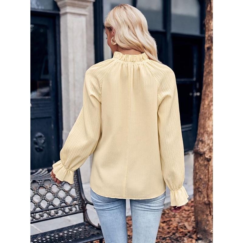 Fashion Elegant Long Sleeve Jacquard Women Blouse Loose Simple Office Shirt Female Stand Collar Solid Color Vintage Tops 3303