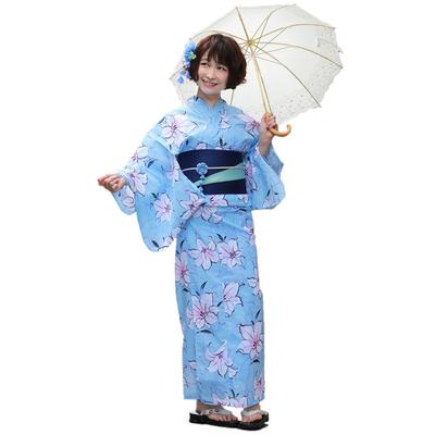 Yukata White Lily On Light Blue 3 Piece Tokimeki Koi Yukata Light Blue [Brilliant Piece] Women's Set, Background, Set,