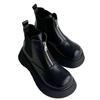 Thick-soled Martin boots winter new velvet non-slip Chelsea boots black cigarette boots front zipper cotton boots