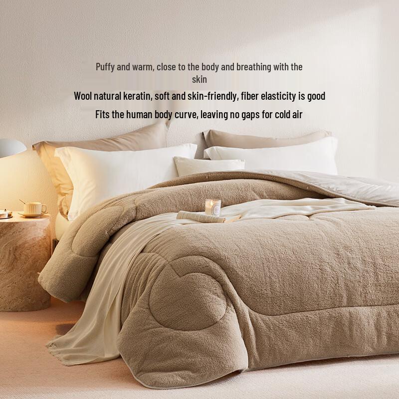 LUOLAI Home Textiles Class A Antibacterial 100% Wool Lamb Fleece Winter Quilt