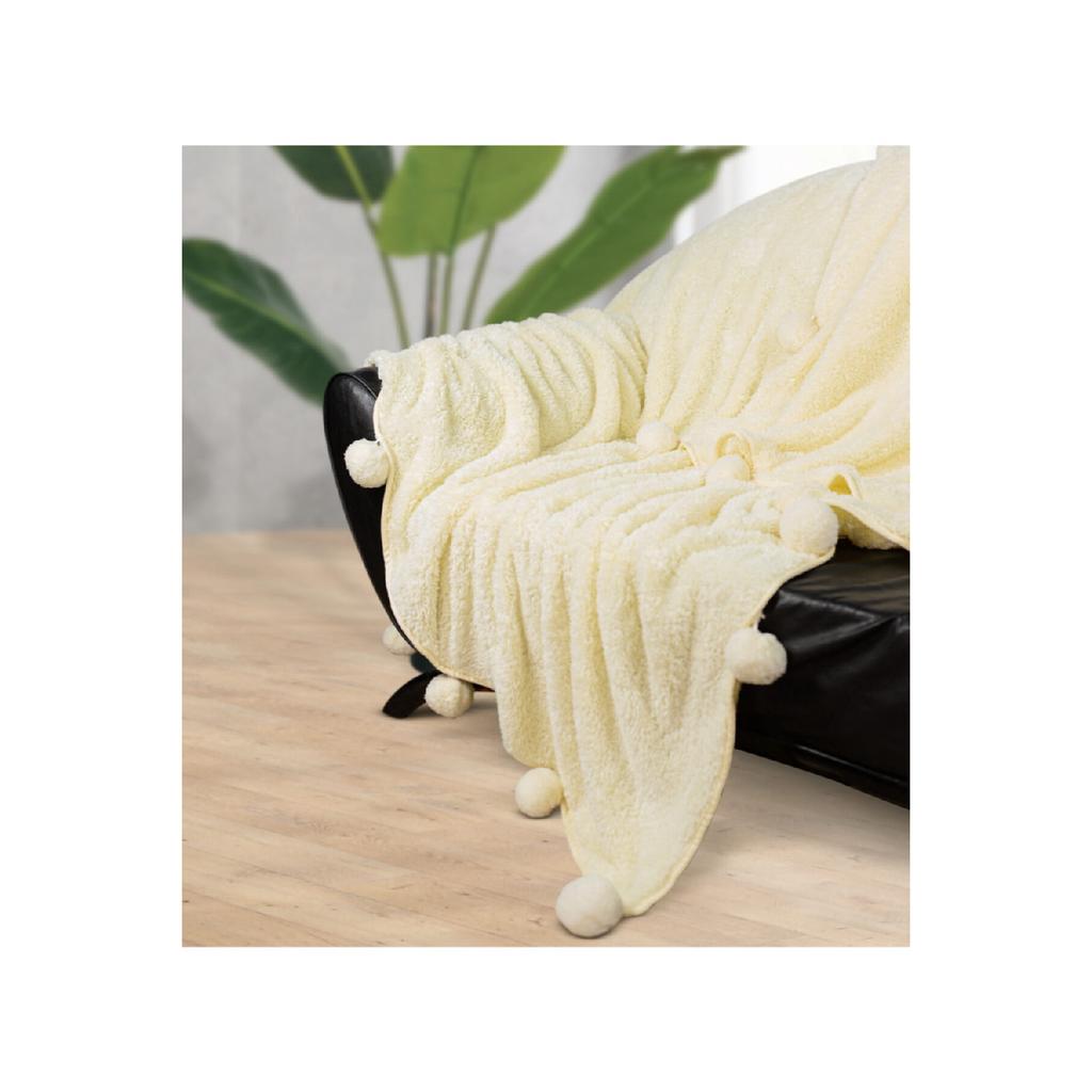 200 x 220 cm große Plüsch-TV-Decke mit Pompon (100 % lokal)