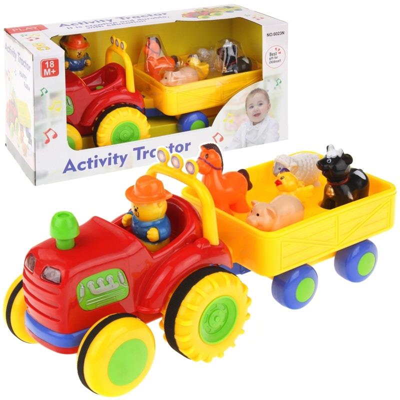 Interactive Vehicle Tractor with Trailer Sounds Lights Animals Farmer - Red
