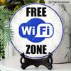 2D Flat, 1pc Round Aluminum Hanging Sign - "Free WiFi Zone" Vintage Metal Wall Art, Retro Blue & White WiFi Symbol Design, "Wireless Internet