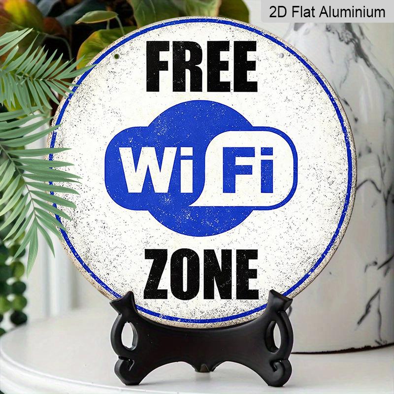 2D Flat, 1pc Round Aluminum Hanging Sign - "Free WiFi Zone" Vintage Metal Wall Art, Retro Blue & White WiFi Symbol Design, "Wireless Internet