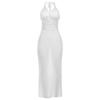 Spring Women's Fashionable Hanging Neck Sexy Backless Knitted Hollow Evening Dresses
