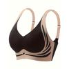 Women's Beige & White Seamless Wireless Bra Supportive Deep V-Neck Comfort Bra with Adjustable Straps