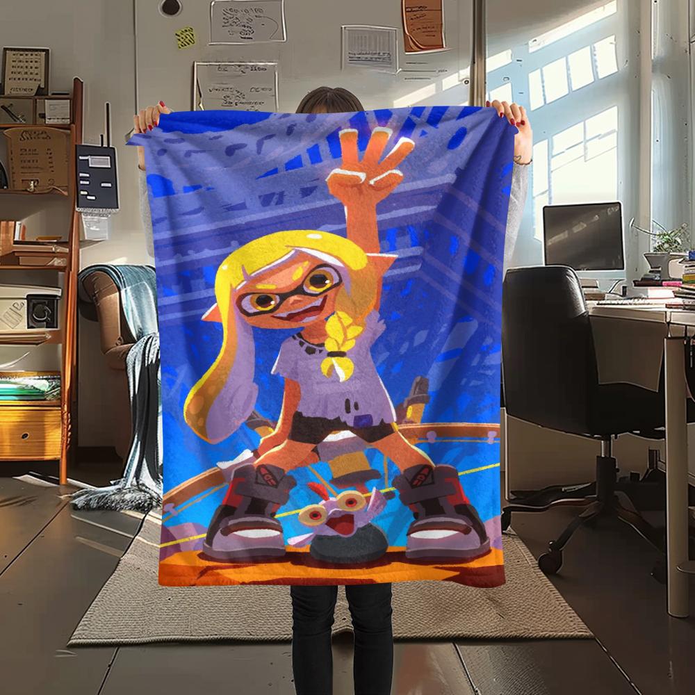 1PC Splatoon game Print Flannel Blanket, High quality Comfortable for All Seasons, Home Decor, Warmth and Comfort, Perfect for Christmas Gifts175