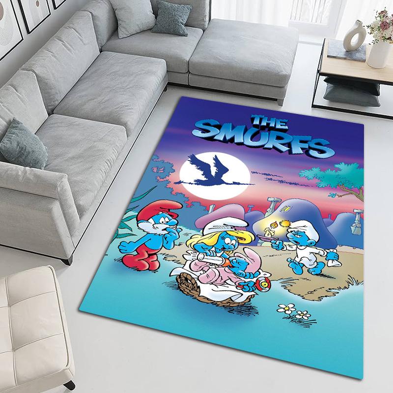 Blue Smurf Cartoon Characters Print Carpet Doormat Suitable For All Seasons Art Office Chair Cushion Doormat