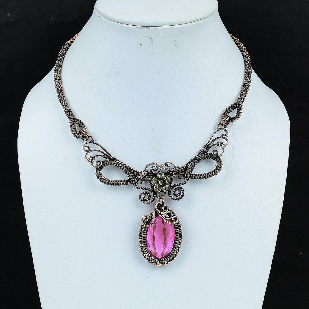 Pink Kunzite Necklace Handmade Jewelry, 999 Copper Wire Wrapped Necklace Designer Gemstone Jewelry Adjustable Chain Necklace Gift For Mom