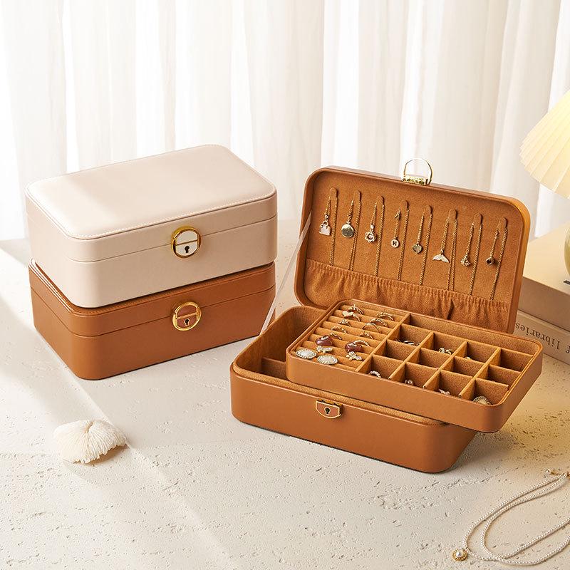 High-End Double-Layer Jewelry Box with Lock - Multi-Compartment Storage for Necklaces, Earrings, Rings