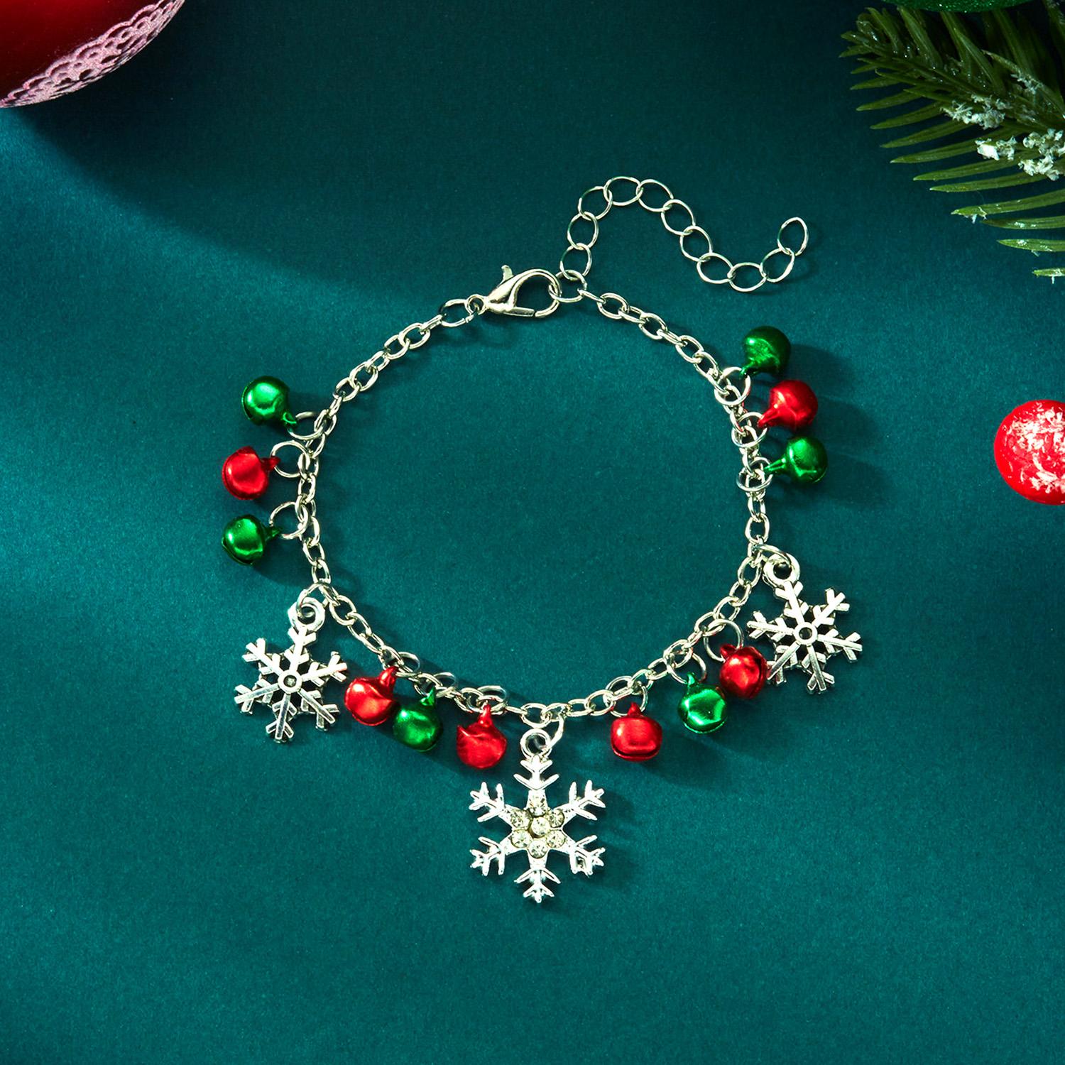 

Vintage Christmas Snowflake Paper Card Bracelet for Women Classic Bell Pendant Clavicle Necklace Festival Party Zircon Gift Set