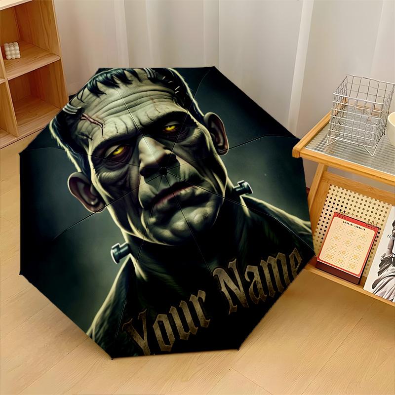 Custom Text Automatic 8 Bone Umbrella, Portable Sun Rain Protection UmbrellaFrankenstein's Monster