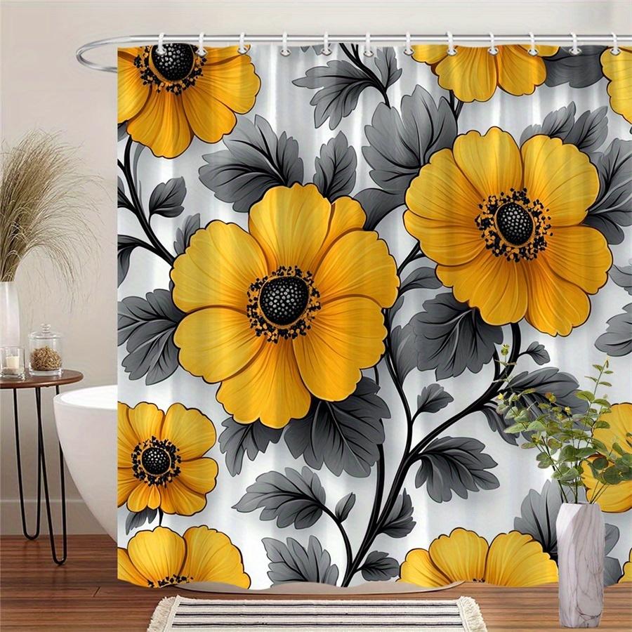 

1Pc Bright Yellow Floral Shower Curtain, Polyester Fabric, Machine Washable, With Hook, Suitable For Bathroom Decoration W60H190(CM)-1 Pcs