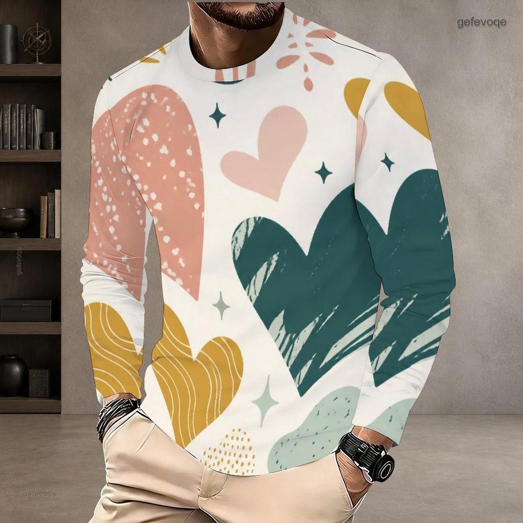 Men's Autumn and Winter Motorcycle 3D Printed Crew Neck Long Sleeve T-Shirt