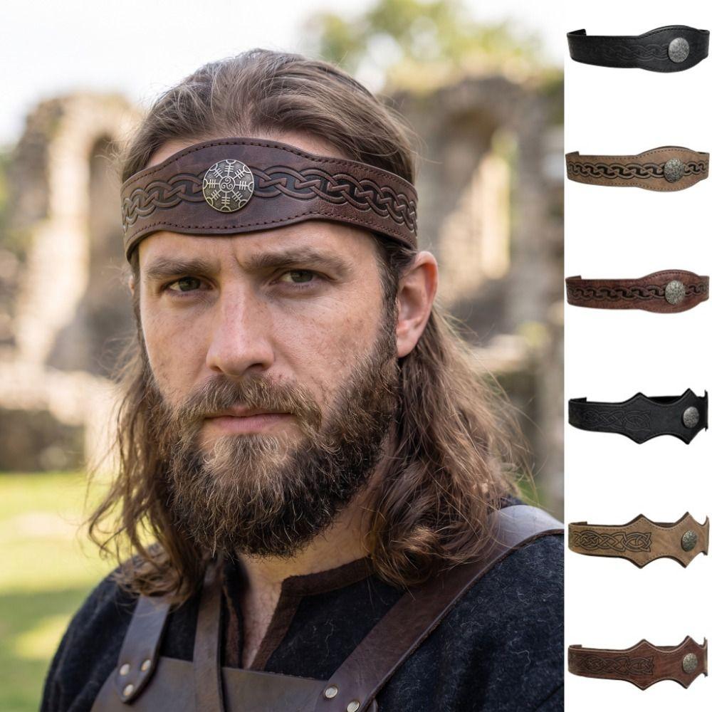 Embossed Pu Rivet Headband Medieval Style Halloween Cosplay Hairband Viking Head Ring Girl
