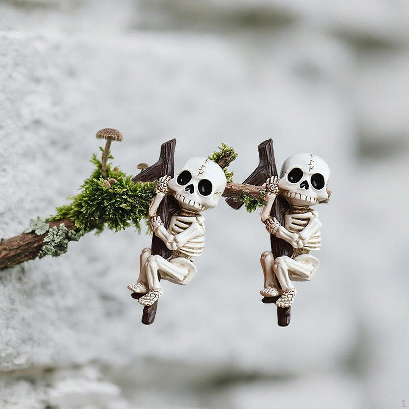 

2x Skeleton Statues Flowerpot Decor Resin Sculptures Garden Hanging Ornament Halloween for