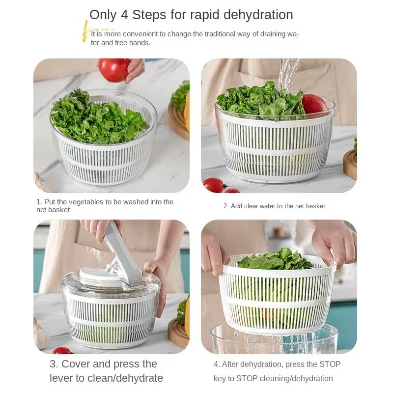2 in 1 Manual Pressing Fruit and Vegetable Dehydrator Water Thrower Spinner Home Kitchen Fruit Salad Dehydrator Washing Basket