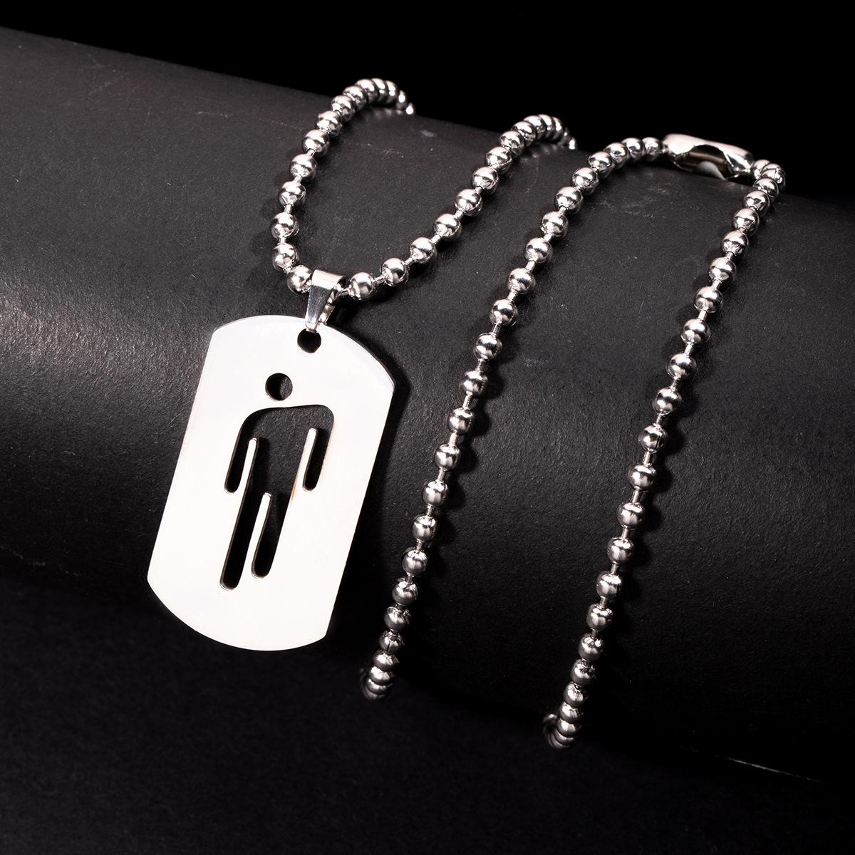 

Fashion Simple Sliver Color Bead Chain Stainless Steel Square Card Little Person Pattern Pendant Necklace for Women Men Jewelry