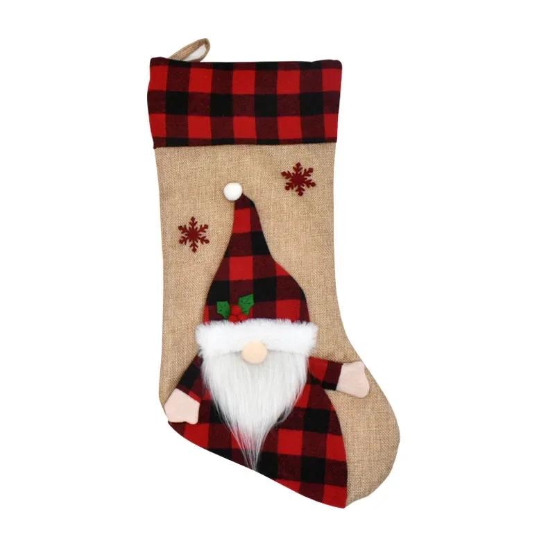 New Christmas Decoration Linen 3D Cartoon Christmas Socks Children's Gift Candy Bag