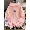 Autumn Winter Creative Butterfly Letter Print Hooded Sweatshirt Loose Comfortable Casual Sport Long Sleeves Hoodies