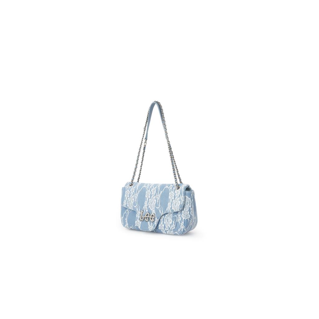 New Lee Fabric One Shoulder Handbag, Crossbody Bag Women's Blue Denim & White LE250133M