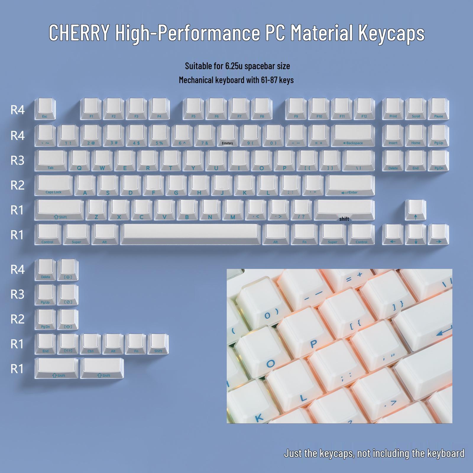Velvet Matte Jelly Keycaps: PC+PBT Crystal with Side Print, Fits 87/61 Layouts