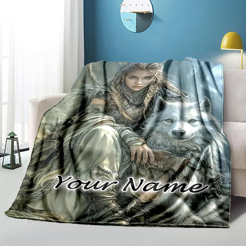 1PC Custom Name Wolf Companion Journey flannel blanket versatile,all-season throw suitable for the living room,bedroom,camping,travel,and gift