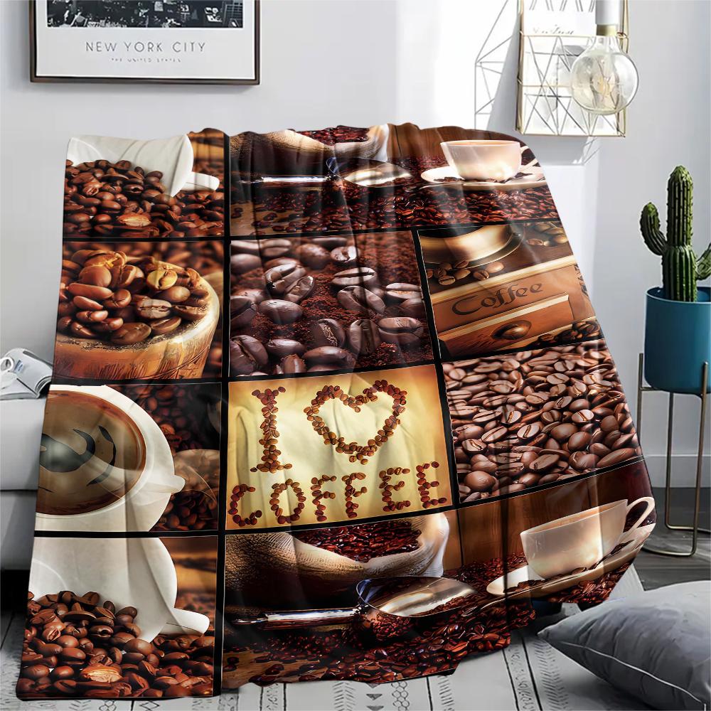 1Pc Coffee Print Flannel Blanket, High quality Comfortable for All Seasons, Home Decor, Warmth and Comfort, Perfect for Gifts