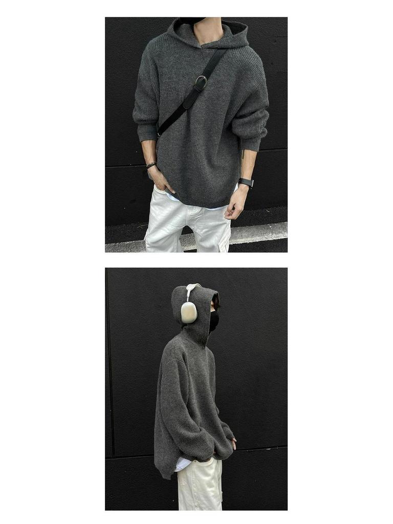 Men's Retro Hooded Knit Cardigan - Autumn/Winter Unisex Korean Trend Style