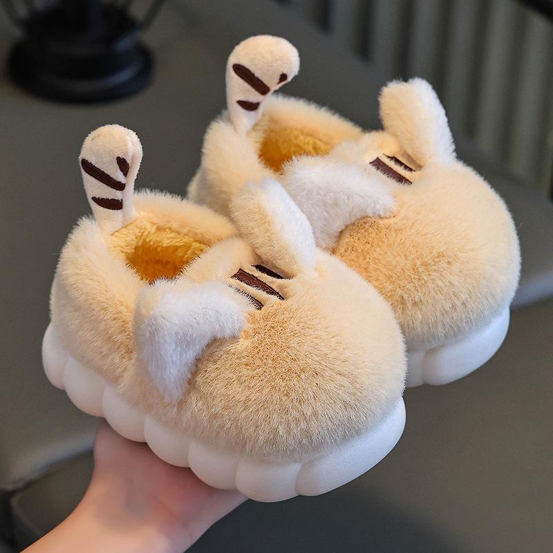 Cartoon Fleece-Lined Non-Slip Kids' Cotton Fur Slippers with Thick Soles