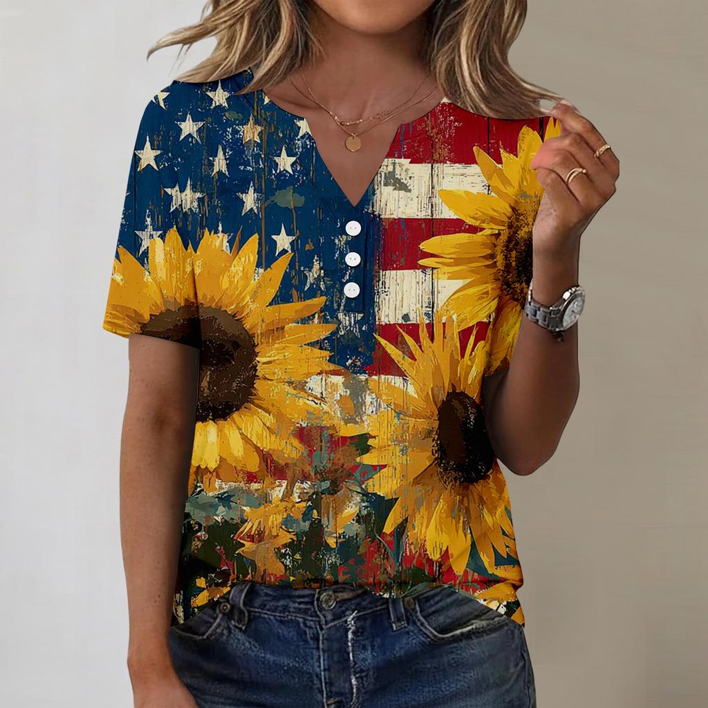 Women's Fashionable Casual Independence Day Print Blouse