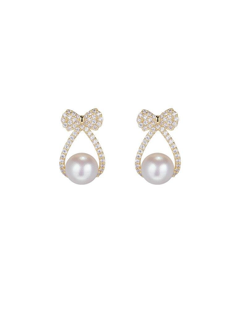 Women Earrings Butterfly Cubic Zircon Knot Special Occasion Fine Craftsmanship Pearl Color Needle SmallTrendy Ear Studs