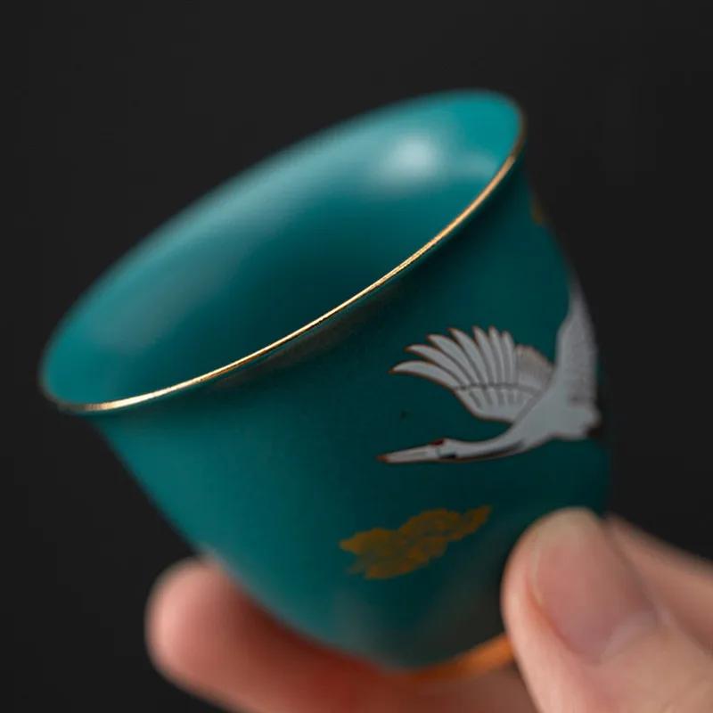 1 Pc Chinese Hand-painted Pine Crane Ceramic Tea Cup Pu'er Master Teacup Handmade Tea Bowl Household Travel Teaware Tea Set