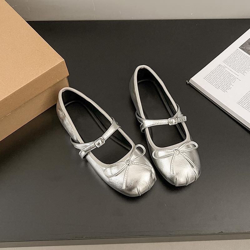 French Retro Ballet Style Flat Bottom Shallow Mouth Single Shoes Women's 2025 New Summer One-pedal Bow Mary Jane Shoes