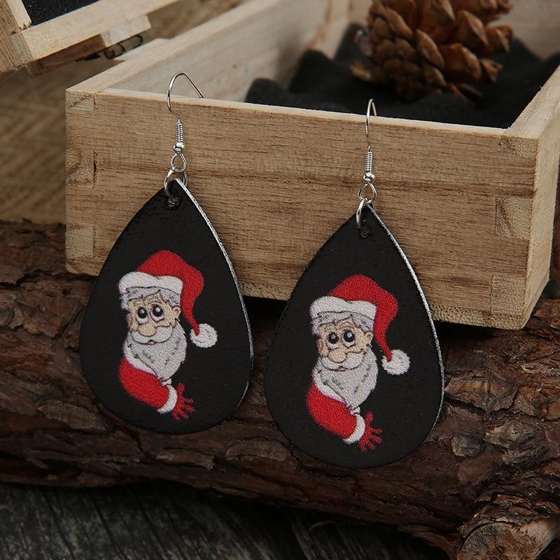 European & American Christmas Leather Earrings: Black Santa Claus Design - Simple & Stylish for Women