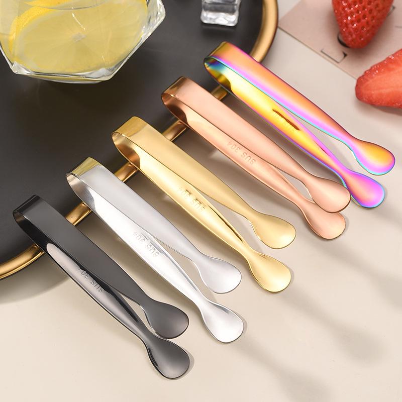 304 Stainless Steel Ice & Sugar Cube Tongs - Rose, Hammer, Stone, and Smooth Patterns