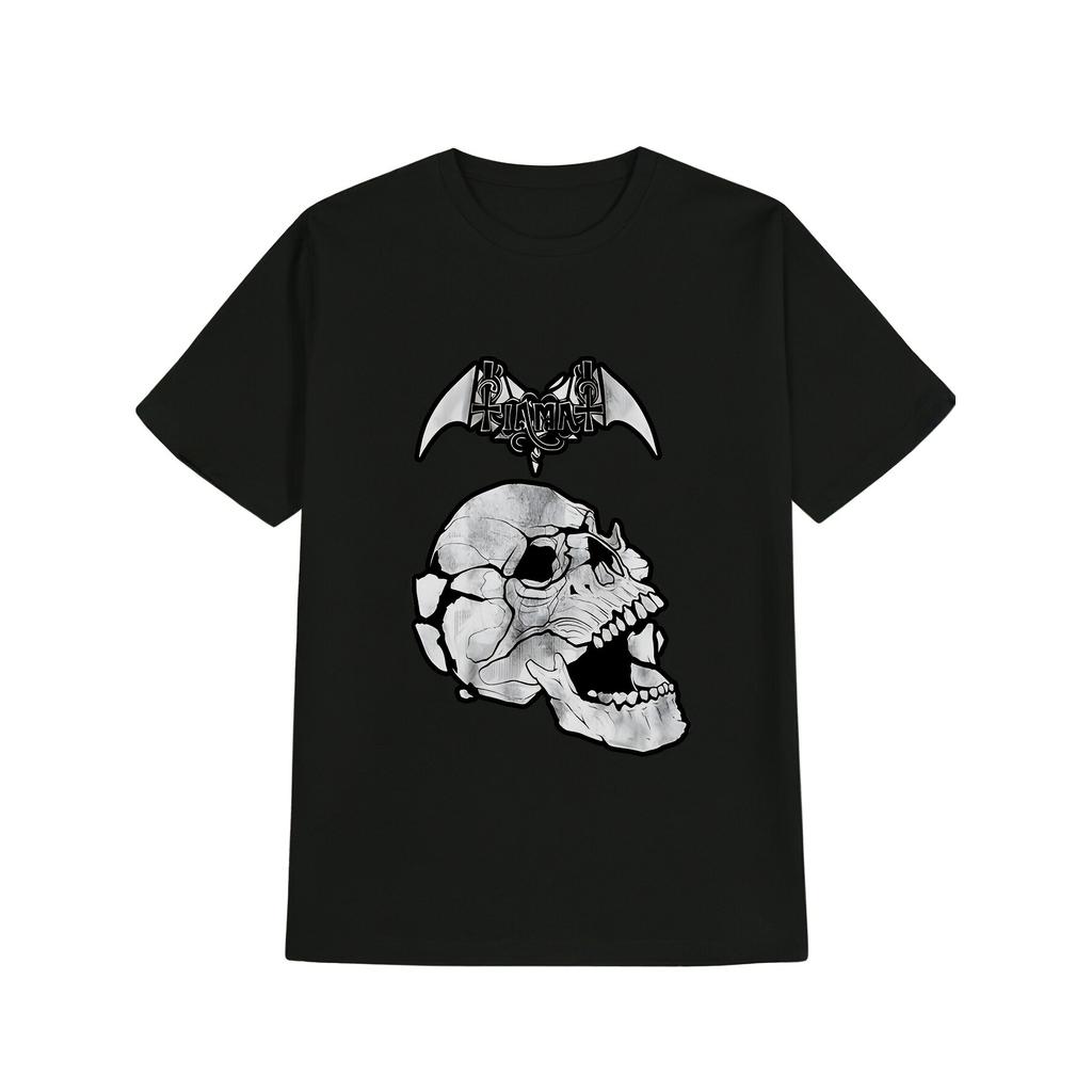 Men'S Black Gothic Featuring a Skull And Bat Wing Design Regular Fit, Short Sleeves
