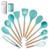 12-Piece Silicone Kitchen Utensil Set with Wooden Handles - Includes Spatula, Slotted Spoon, Frying Spatula, and Baking Tools