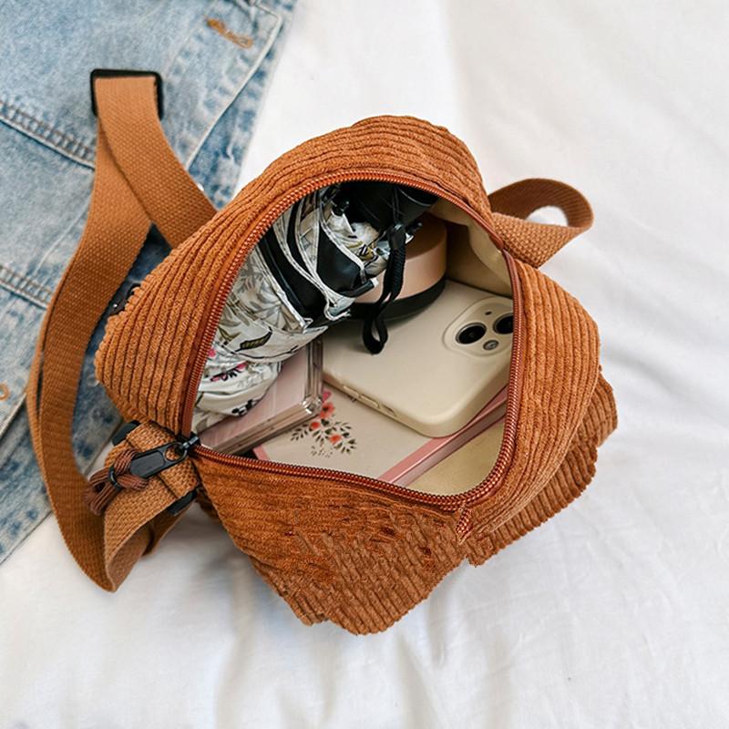Corduroy Women's Small Shoulder Bag Teenager Girl Crossbody Bag Cute Tote Student Street Korean Harajuku Messenger Bags