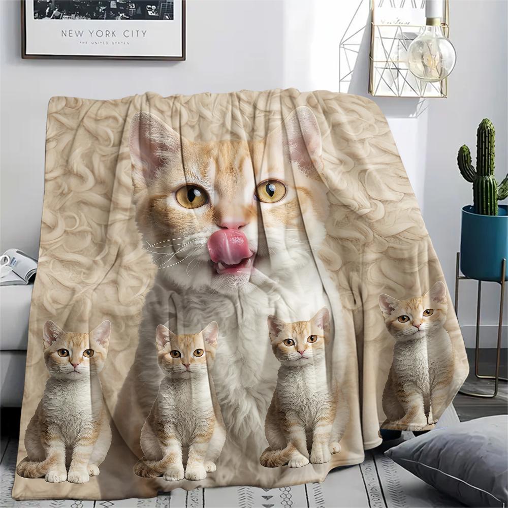 1Pc Cute Yellow Cat Print Flannel Blanket, High quality Comfortable for All Seasons, Home Decor, Warmth and Comfort, Perfect for Gifts