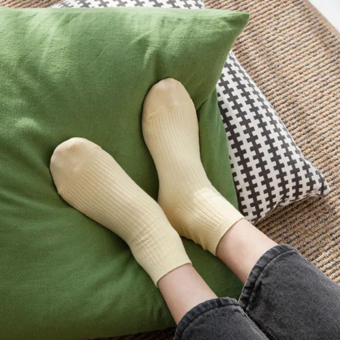 [4 SET] 13 Colors Mango Daily Basic Women's Ribbed Ankle Sock Set