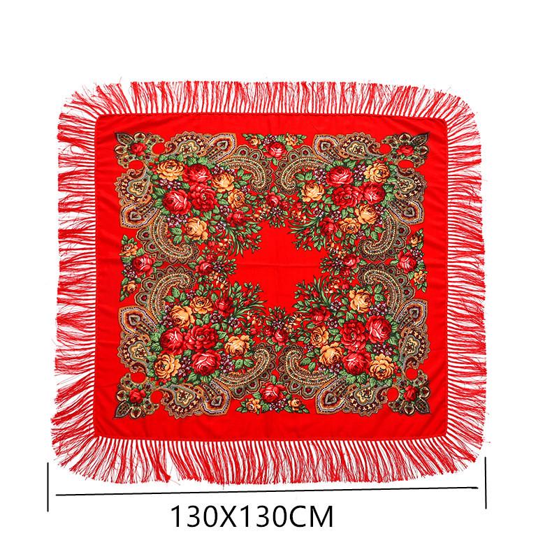 Women's Ethnic Shawl: Russian Tassel Peony Cotton Scarf, Autumn/Winter Warm & Sunscreen