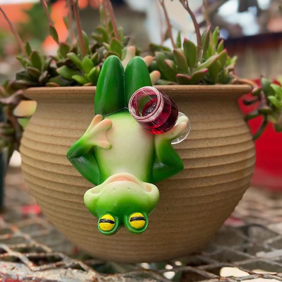 Miniature Frog Figurine Garden Drinking Frog Statue Planter Hugger Resin