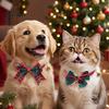 Holiday Cat Bow Christmas Pet Collar, Adjustable Collar with And Bell, Bell Plaid Print for Cats, Small Dogs, Wear Dog Outfit