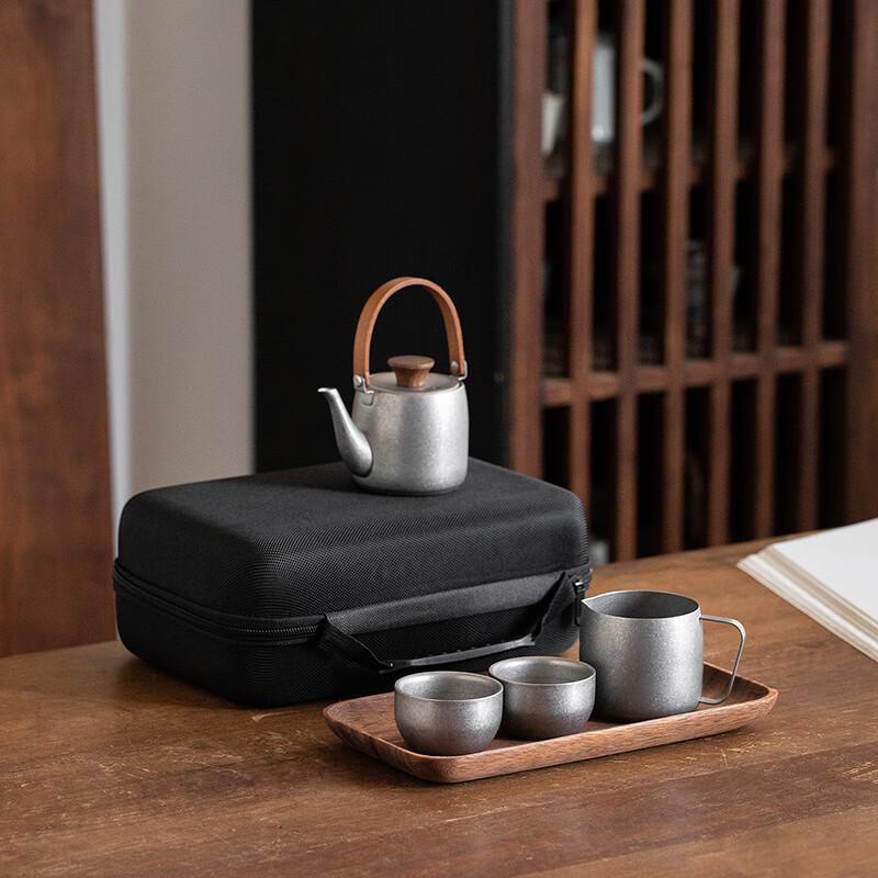 Bo Guang Feng 5-Piece Stainless Steel Portable Handle Tea Set