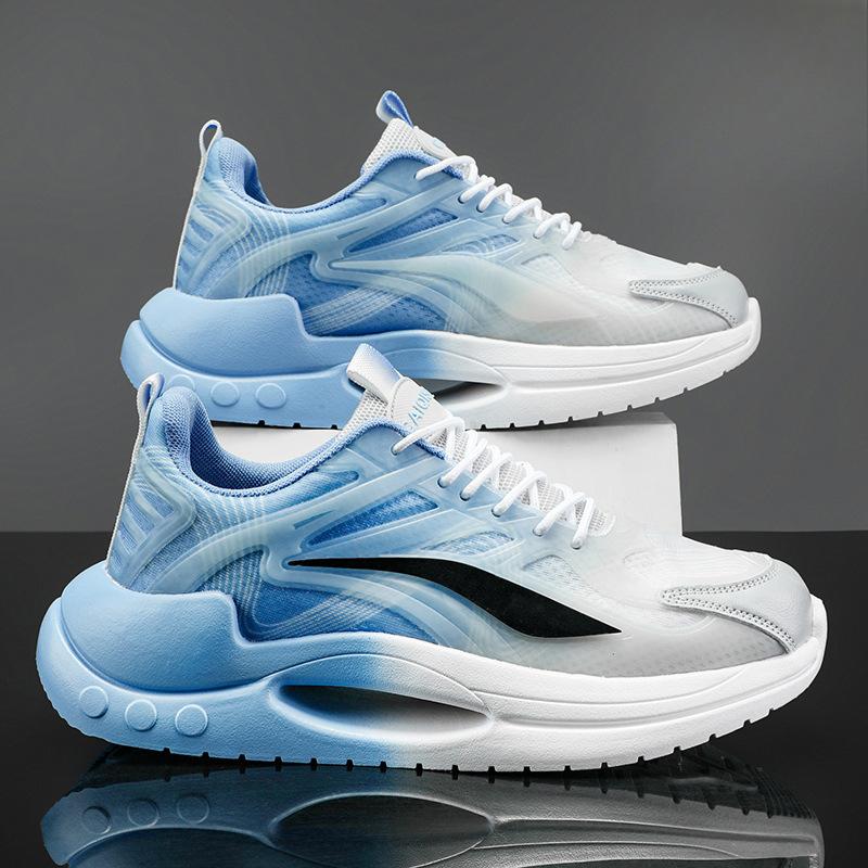 Coconut Men's Shoes Rotary Buckle Breathable Mesh Casual Sneakers Men's Thick Sole Elevated Air Cushion Dad's Trendy Shoes